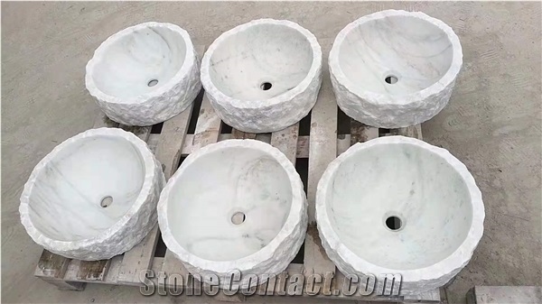 Bianco Carrara White Marble Split Finish Wash Bowls