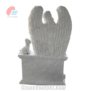 Carrara White Marble Angel Carving On Bench Monument