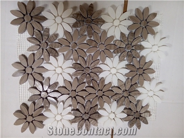 White Marble Flower Pattern Mosaic Tile for Kitchen