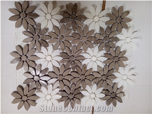 White Marble Flower Pattern Mosaic Tile for Kitchen