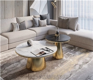 Modern Beige Travertine Living Room Center Table