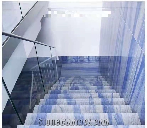 Brazil Azul Macaubas Quartzite Blue Polished Stair Treads