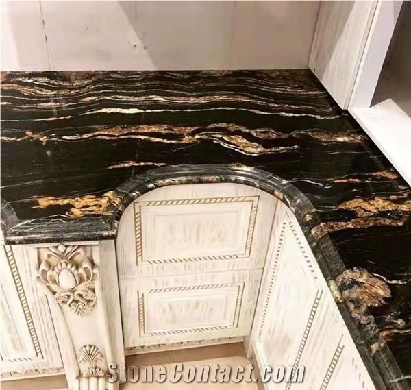 Brazil Prometheus Gold Granite Polished Custom Countertops