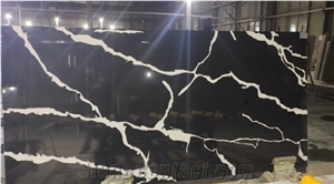 Calacatta Black Artificial Stone Quartz Polished Wall Slabs