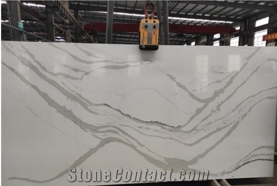 Calacatta White Artificial Stone Quartz Polished Wall Slabs