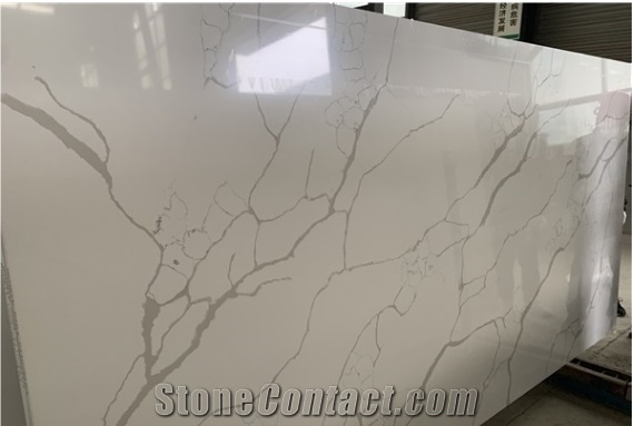 China Calacatta White Artificial Stone Quartz Polished Slabs