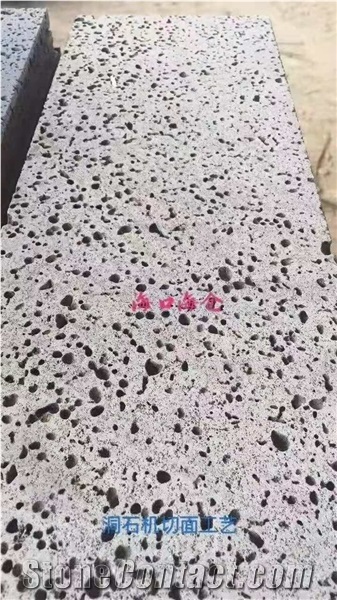Chinese Hainan Black Basalt Honed Hole Stone Slabs & Tiles