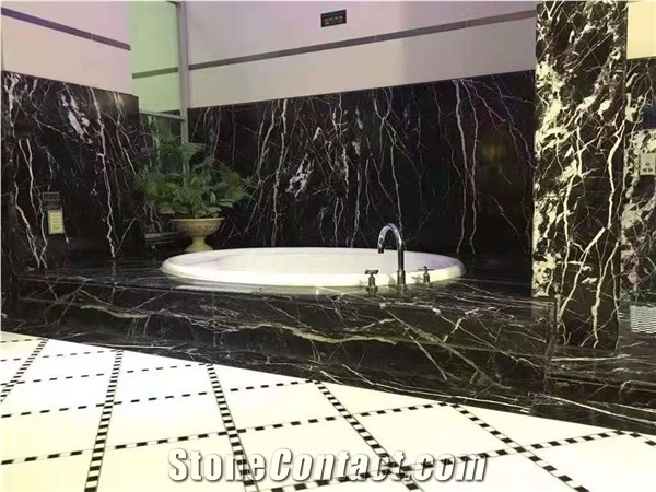 Italy Black Marble Polished Big Wall Slabs & Floor Tiles