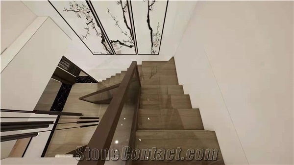 Roman Wood Grain Marble Grey Polished Stair Treads