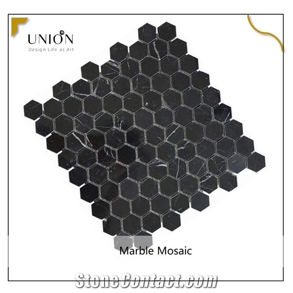 1 Inch Hexagon Marble Mosaic Black Tile Polished Backsplash