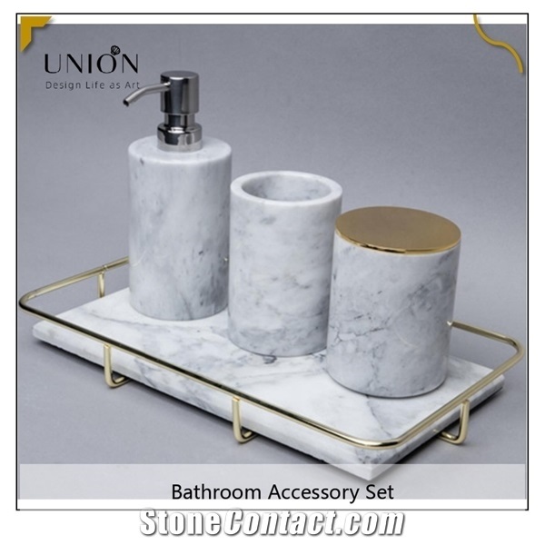 5 Pcs Marble Imitated Resin Bathroom Vanity Accessories Sets