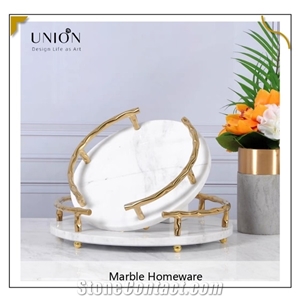 Black Marble Wholesale Acrylic Serving Tray with Gold Handle