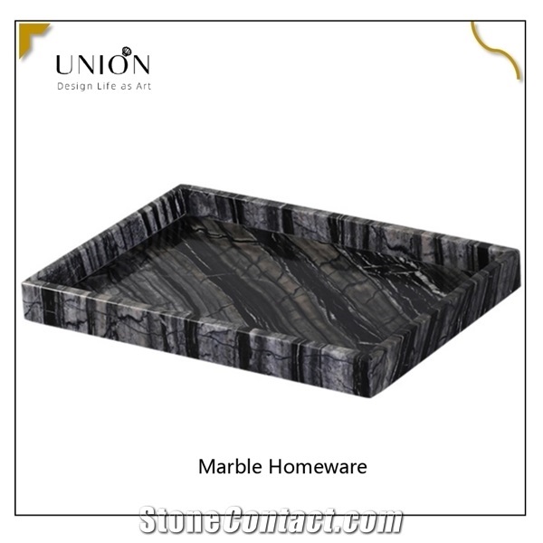 Black Wooden Marble Acrylic Tray Various Size for Home Decor