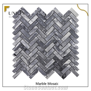 Black Wooden Marble Mosaic Herringbone Mosaic Grey Style