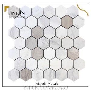 Carrara Italian White Marble Mosaic Tile Mix Grey Wooden