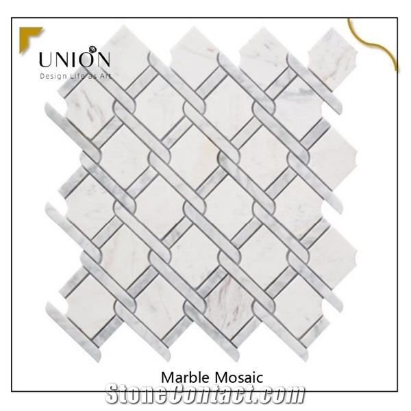 Carrara White Italy Basketweave Twisted Rope Pattern Mosaic