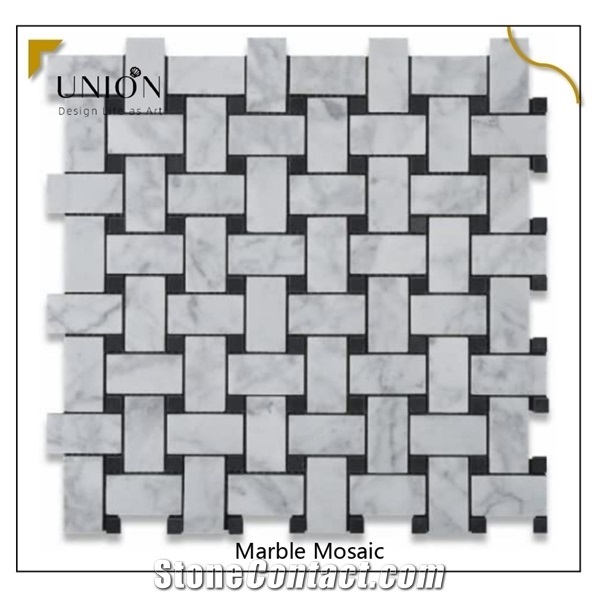Carrera 1x2 Inch Basketweave Mosaic Tile with Black Dots