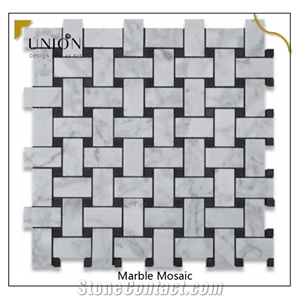 Carrera 1x2 Inch Basketweave Mosaic Tile with Black Dots