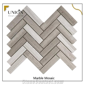 Carrera Marble Mosaic Herringbone Backsplash Tile for Kitche
