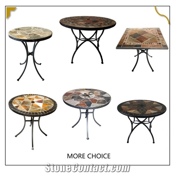 Classic Outdoor Side Table With Tile, Stone Top Outdoor Side Table