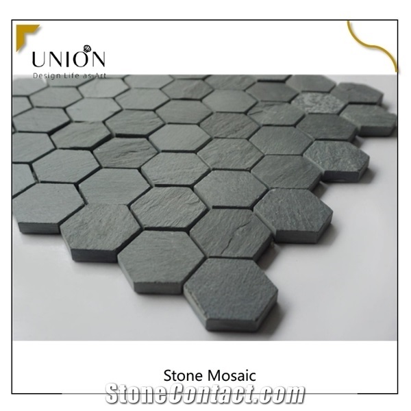 Classic Style Sheet Copper Stone Natural Black Slate Mosaic