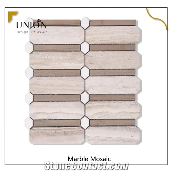Dark and Light Wooden Grey Marble Mosaic with White Dots