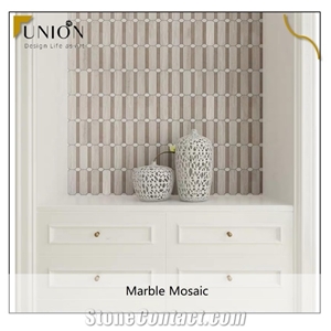 Dark and Light Wooden Grey Marble Mosaic with White Dots