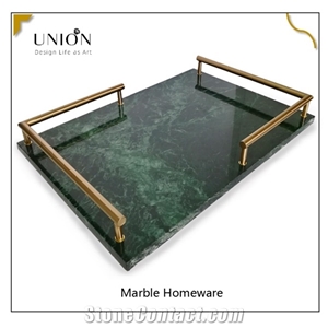 Luxury Natural Marble Serving Tray with Golden Metal Handles