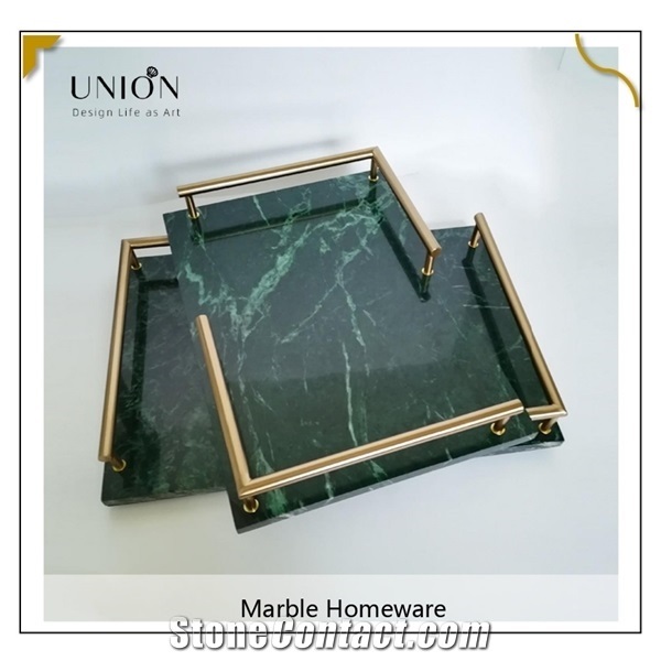 Luxury Natural Marble Serving Tray with Golden Metal Handles