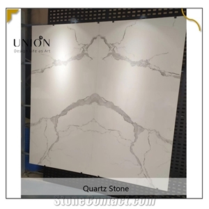 Matched Calacutta Type White Quartz Countertops Stone Slab