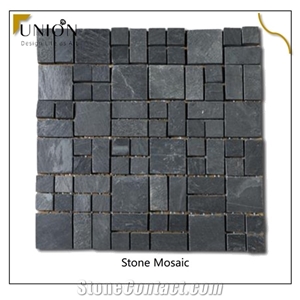 Mesh-Back Slate Stone French Pattern Mosaic for Kitchen Tile