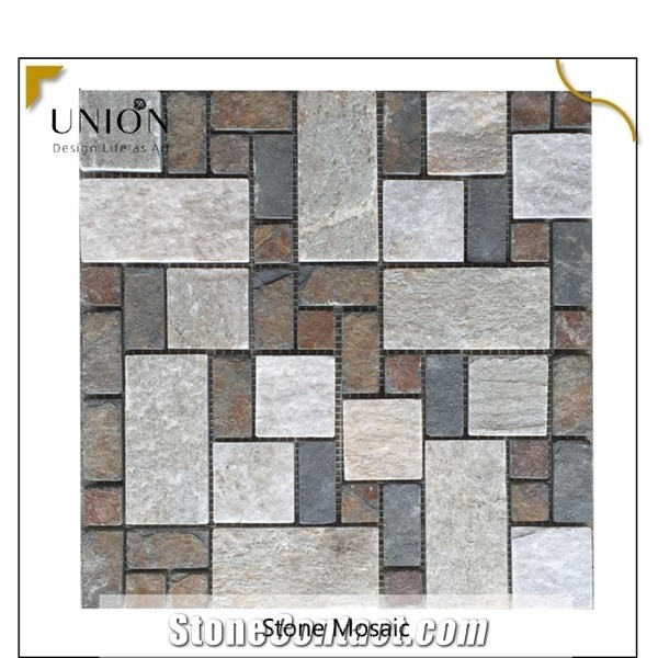 Natural Rusty Mixed Yellow Slate Stone Mosaic Homedeco Tiles