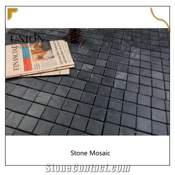 Natural Small Size Square Pieces Stone Slate Mosaic Black