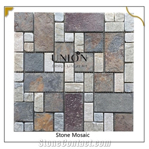 Natural Stone Mosaic Rusty Yellow Tiles for Homedeco Mosaic