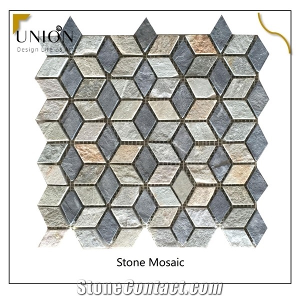 Natural Stone Mosaic Tile Yellow Slate Mosaic for Wall Decor
