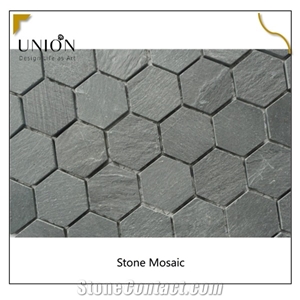 Square Shaped Mosaic Marble Material Black Tiles Slate Style
