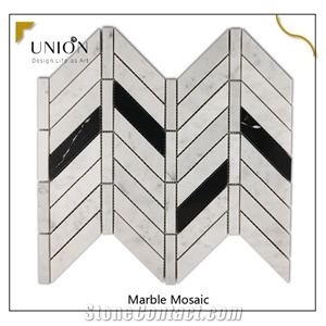 Thassos Marble Chevron Mosaic Tile Polished with Black Tile
