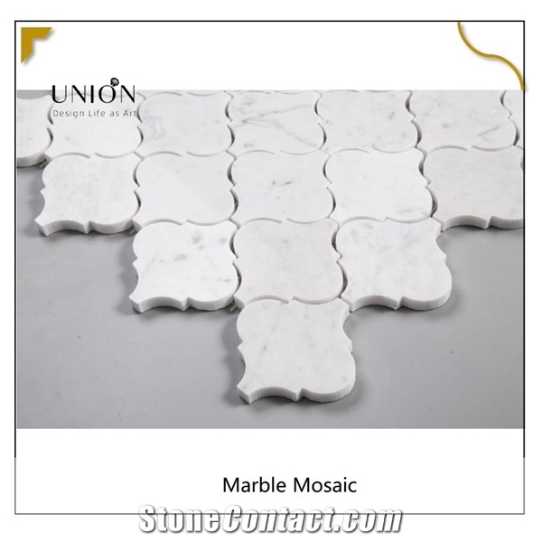 Thassos White Marble Chevron Mosaic Tile Lantern Shape