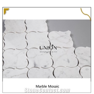 Thassos White Marble Chevron Mosaic Tile Lantern Shape