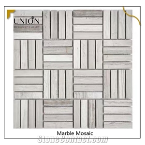 White Grey Wooden Marble Strips Mosaic Tiles Polished