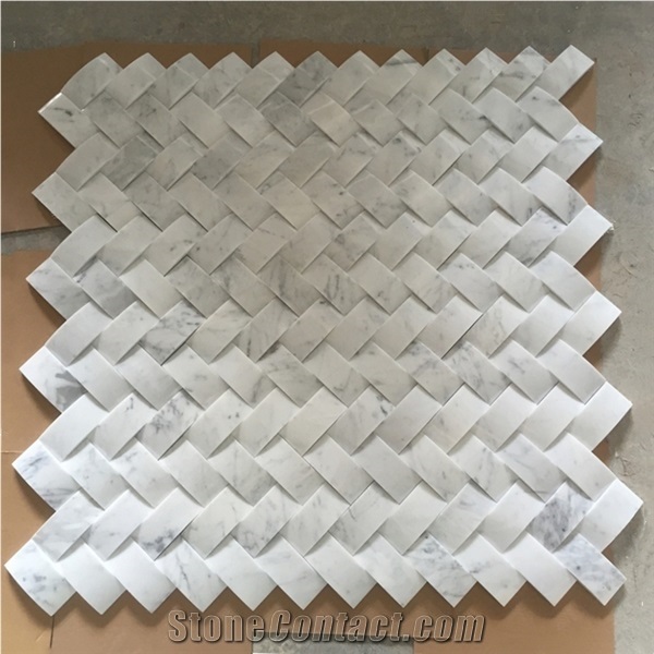 Carrara White Marble 2"X4" 3D Herringbone Mosaic Tile