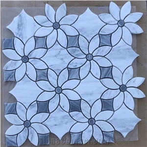 Carrara White Marble Flower Waterjet Mosaic Tile