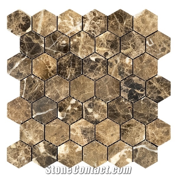 Dark Emperador Marble Hexagonal Mosaic Tile