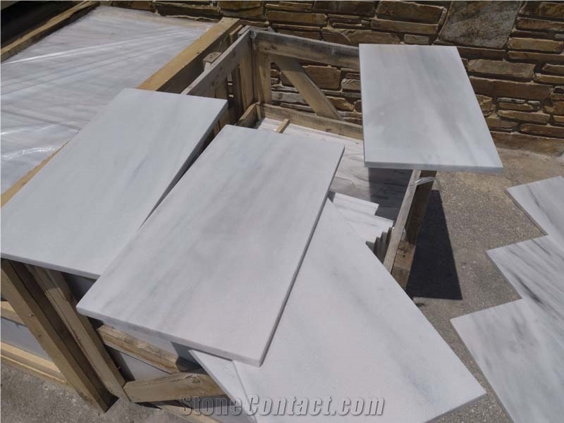 White Marble Kavalas Cut Face Tiles, Slabs, Polished Marble
