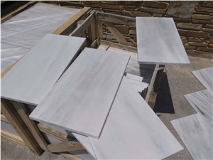 White Marble Kavalas Cut Face Tiles, Slabs, Polished Marble