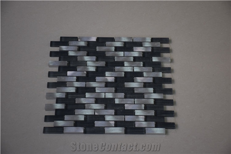 Black and White Marble Random Strip Glass Mosaics