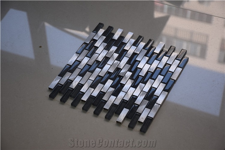 Black and White Marble Random Strip Glass Mosaics