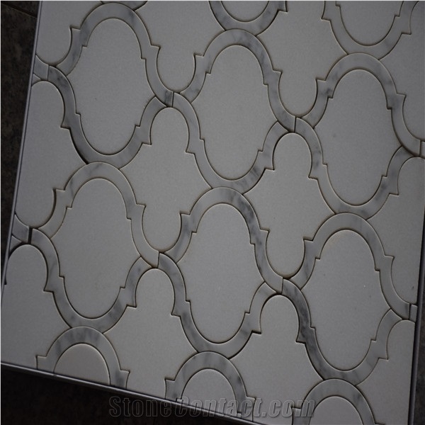 Thassos White Marble W/Carrara Edge Lantern Mosaic Tile