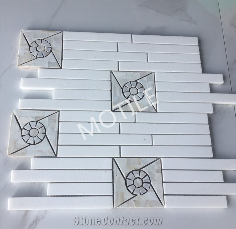 Oriental White Marble With Shell Water Jet Mosaic Tile