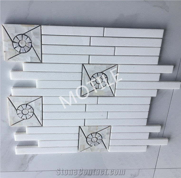 Oriental White Marble With Shell Water Jet Mosaic Tile